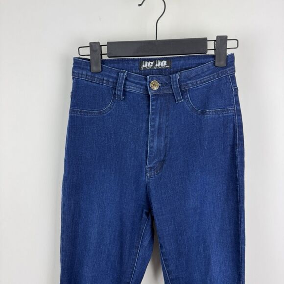 JC JQ  Bell Bottom Blue Jeans Women's Small High Rise Super Stretchy Distressed - Picture 4 of 16